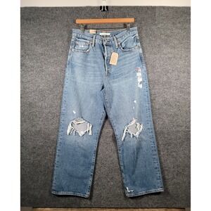 Levis Jeans Womens Size 31 Blue Ribcage Straight Ankle Button Fly Distressed NWT